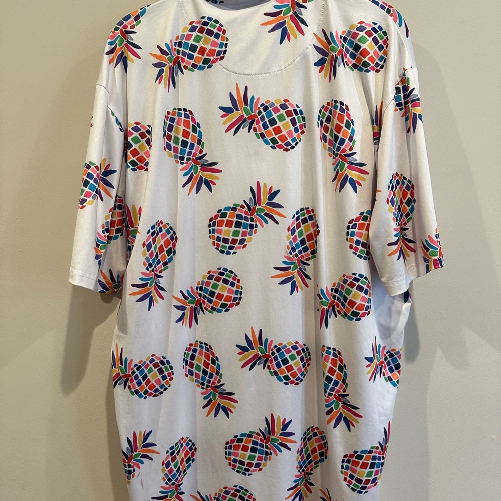 Proud 90 Golf is Fun Polo Large White With Rainbow Pineapple Design Short Sleeve - Picture 4 of 5
